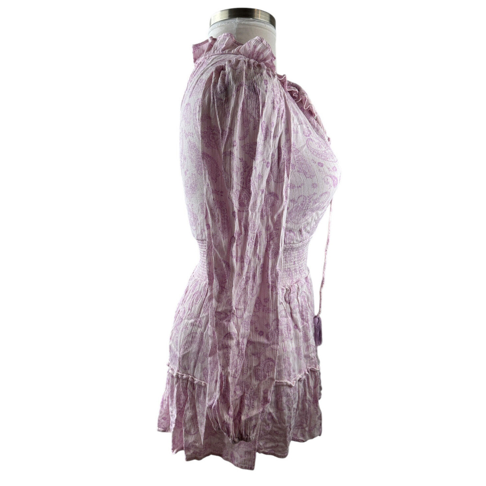 *Flawed* House of Harlow Paisley Ruffle Long Sleeve Tassel Mini Boho Dress Small - Picture 14 of 16